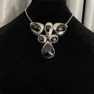Black and Hammered Silvertone Metal Necklace